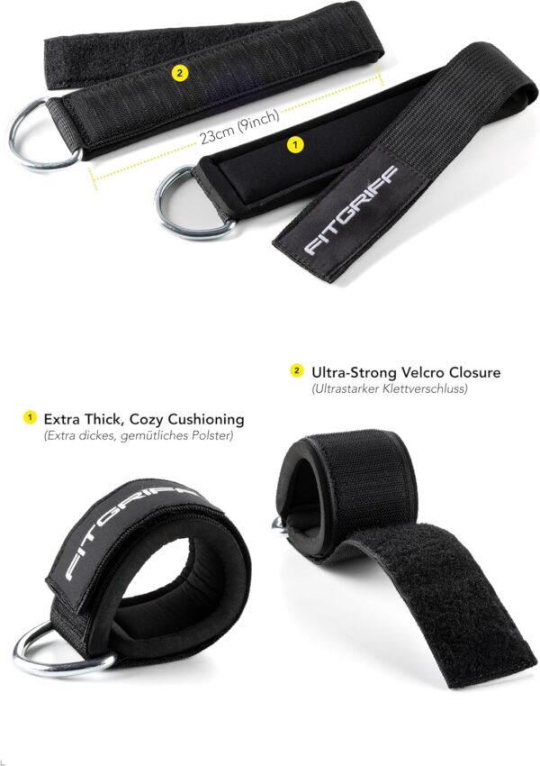 Fitgriff® foot straps (heavily padded) – for fitness training at the cable pull – ankle straps for men and women.