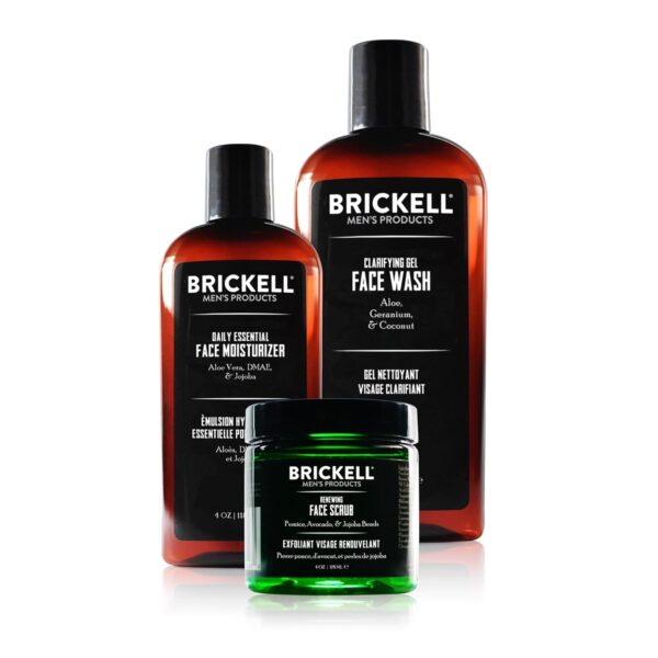 Brickell Men's Daily Advanced Face Care Routine I - Set of Face Cleansing, Moisturising Cream & Face Scrub - Natural & Organic Men's Face Care - Fragranced