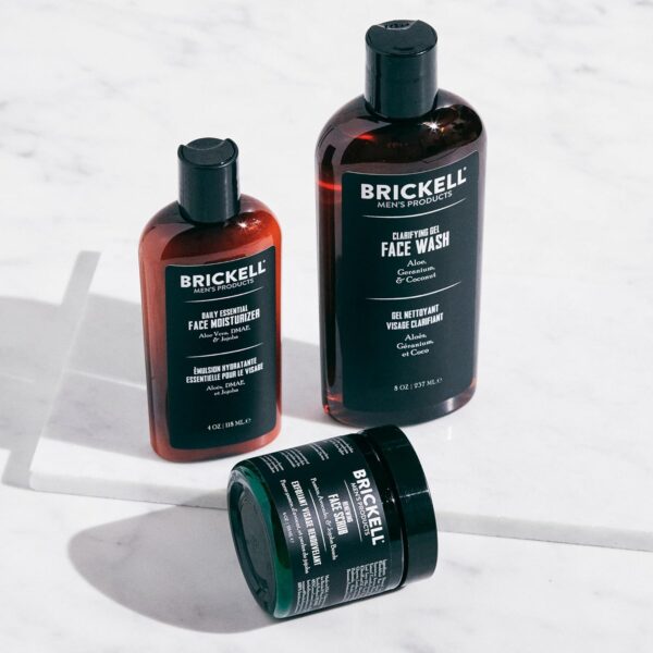 Brickell Men's Daily Advanced Face Care Routine I - Set of Face Cleansing, Moisturising Cream & Face Scrub - Natural & Organic Men's Face Care - Fragranced