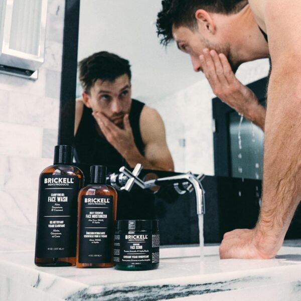 Brickell Men's Daily Advanced Face Care Routine I - Set of Face Cleansing, Moisturising Cream & Face Scrub - Natural & Organic Men's Face Care - Fragranced