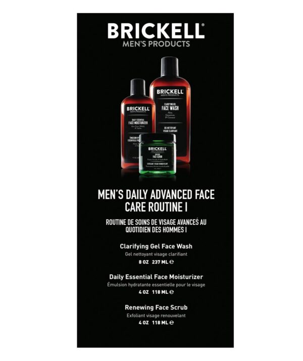 Brickell Men's Daily Advanced Face Care Routine I - Set of Face Cleansing, Moisturising Cream & Face Scrub - Natural & Organic Men's Face Care - Fragranced