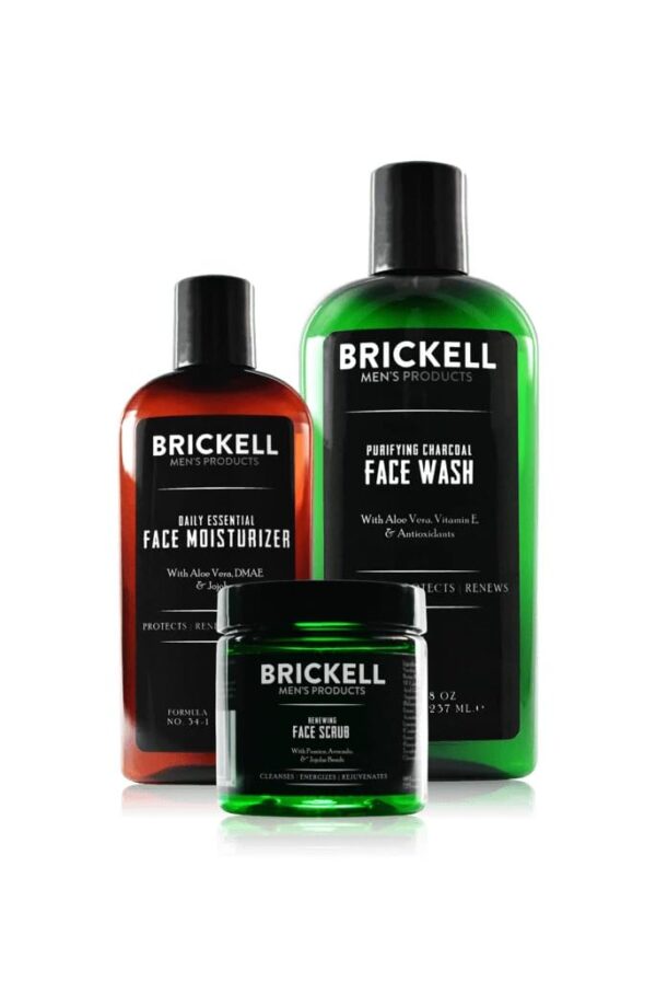 Brickell Men's Products Daily Advanced Face Care Routine II, Activated Carbon Face Cleanser, Face Scrub, Face Cream Lotion, Natural and Organic, Unscented