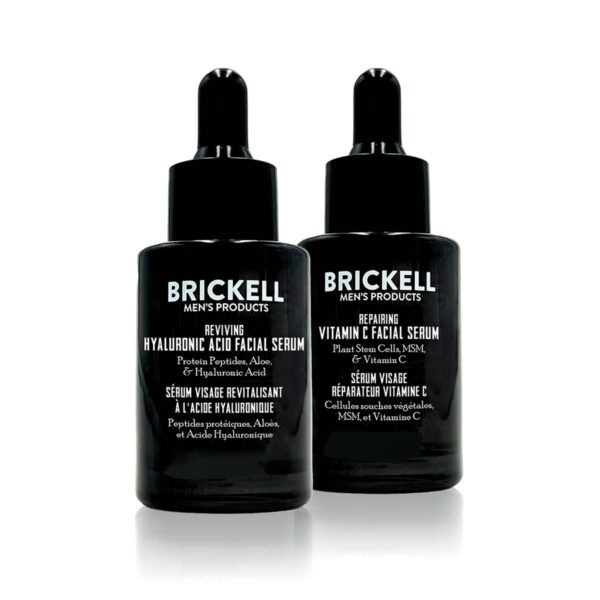 Brickell Men's Products Day and Night Face Serum Routine for Men, Organic and Natural Anti-Aging Facial Serums, Fragrance Free