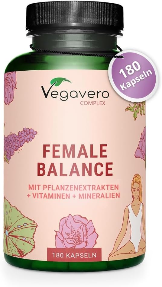 51vBauJO1SL._AC_SL1080_.jpg Vegavero Female Balance, 180 Capsules, Monk Pepper, Women's Coat, Iron, Quatrefolic Folic Acid, Actrisave, Cycle Balance, Vegan, No Additives