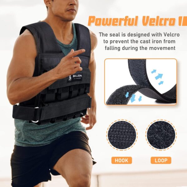 5BILLION FITNESS Monstervest Weighted Vest of 1 kg - 20 kg Weight Reflective Vests for Weight Training Strength Training Removable Exercise Adjustable Nylon Strap with Velcro Fastening Black