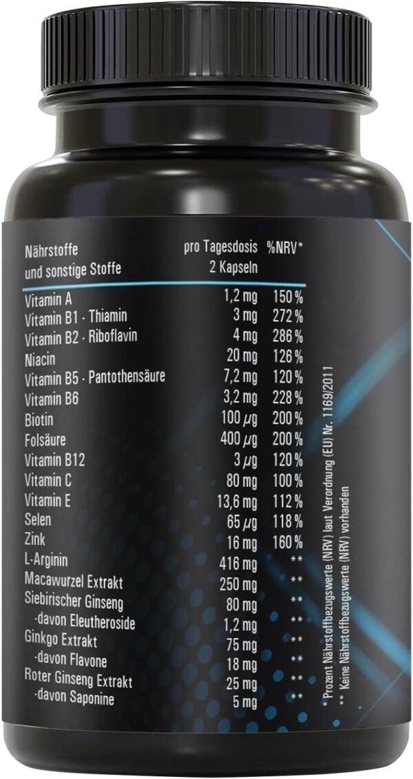 MENCRAFT MEN INTENSE Men's Capsules Extra Strong Durable Formula High Dose with L-Arginine, Maca, Vitamins, Ginseng, Ginkgo, 60 Capsules