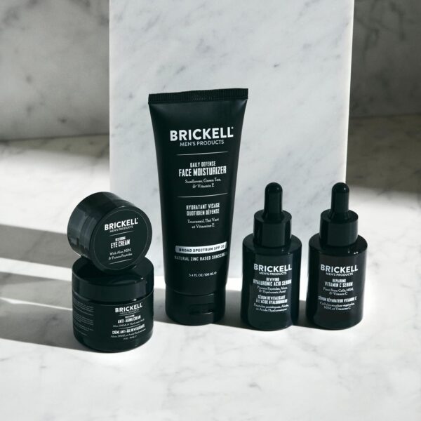 Brickell Men's Products Full Defense Anti-Aging Routine, Night Face Cream, Vitamin C Day and Night Serum, Moisturiser w/SPF and Eye Cream, Natural and Organic, Scented