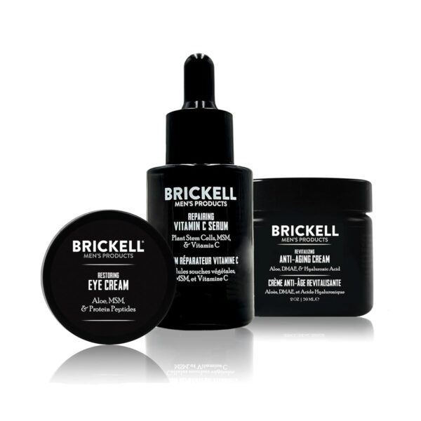 Brickell Men's Products Advanced Anti-Aging Routine, Night Face Cream, Vitamin C Face Serum and Eye Cream, Natural and Organic, Scented