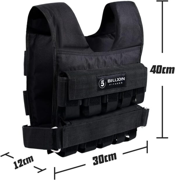 5BILLION FITNESS Monstervest Weighted Vest of 1 kg - 20 kg Weight Reflective Vests for Weight Training Strength Training Removable Exercise Adjustable Nylon Strap with Velcro Fastening Black