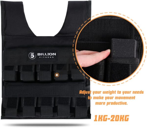 5BILLION FITNESS Monstervest Weighted Vest of 1 kg - 20 kg Weight Reflective Vests for Weight Training Strength Training Removable Exercise Adjustable Nylon Strap with Velcro Fastening Black