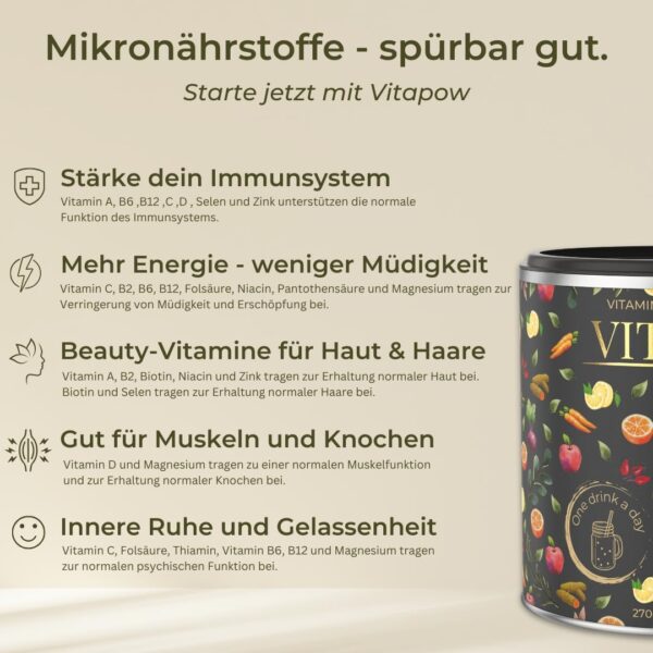 Multivitamin Powder + Magnesium, Zinc & Selenium - Vitamins A-Z High Dose - Strengthen Immune System - High-Quality Micronutrients - No Added Sugar - Vegan - Made in Germany - ACE Flavour