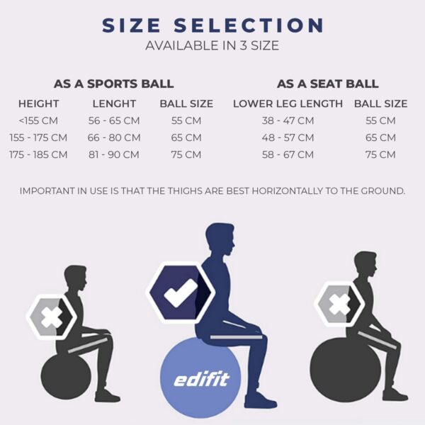 EDIFIT, Gymnastics Ball, 55, 65 and 75, Pezziball, Including Inflator, Pilates Ball, Sitting Ball, Pilates, Yoga Ball, Gymnastics