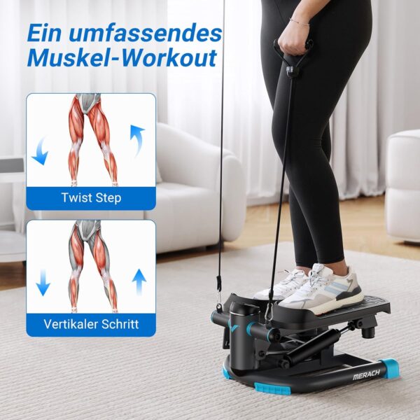 MERACH Mini Stepper für Zuhause, Swing Stepper mit 150 kg Belastung und Widerstandsbändern, Twist Stepper für effektives Bein/Arm/Butt Training, Fitnessgerät für Home Office