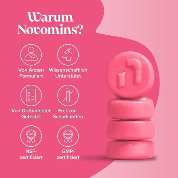Probiotics Women - With Calcium & Cranberry for Flora Intima and Gut Health - Vegan and Gluten Free - Intestinal Bacteria Probiotics - 60 Probiotics Gummy Bears - Intestinal Flora Building - Novomins