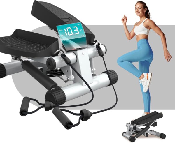 Niceday Mini Stepper for Home | Up-Down Swing Stepper with Power Ropes | Stepper Home Trainer with LCD Display | 2 in 1 Training Device up to 100 kg | Leg / Arm Trainer, Home Fitness Exercise