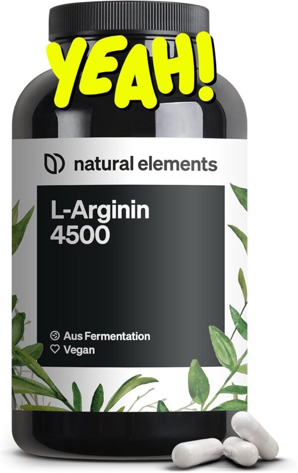 L-Arginine - 365 vegan capsules - 4500 mg vegetable L-Arginine HCL per daily dose (= 3750 mg pure L-Arginin) - laboratory-tested, high dosage, vegan and made in Germany.