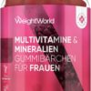Multivitamin Gummies for Women - With Omega 6, 9, Zinc, Calcium, Vitamin C, Hyaluron, CoQ 10, B12, Biotin - 90 Vegan Gummy Bears - Strawberry & Raspberry Flavour - Multivitamin Complex - WeightWorld