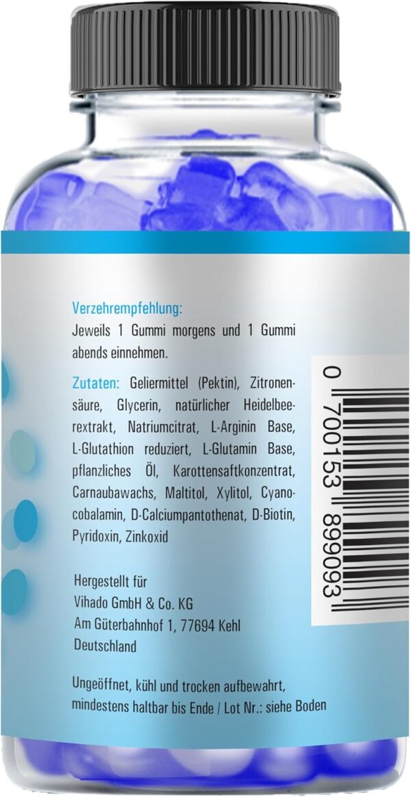 Vihado Blue Men's Gummies - Extra Strong Instant Formula High Dose - with L-Arginine, L-Glutathione, L-Glutamine, 60 Gummies