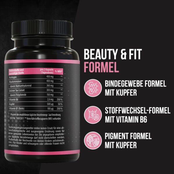 717BeN56SHL._AC_SL1500_.jpg BRNR Lady BRNR - BeautyFit Metabolism Formula with Vitamin B6, Connective Tissue with Copper, Collagen, Hyaluronic High Dose, Biotin, 120 Capsules