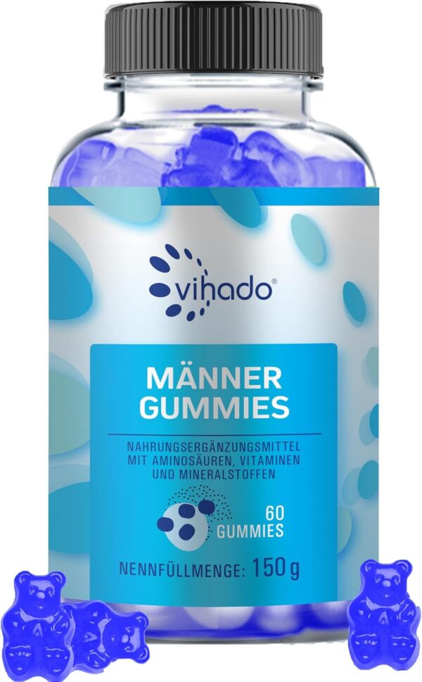 Vihado Blue Men's Gummies - Extra Strong Instant Formula High Dose - with L-Arginine, L-Glutathione, L-Glutamine, 60 Gummies