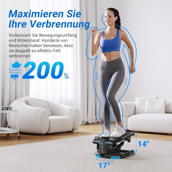 MERACH Mini Stepper für Zuhause, Swing Stepper mit 150 kg Belastung und Widerstandsbändern, Twist Stepper für effektives Bein/Arm/Butt Training, Fitnessgerät für Home Office