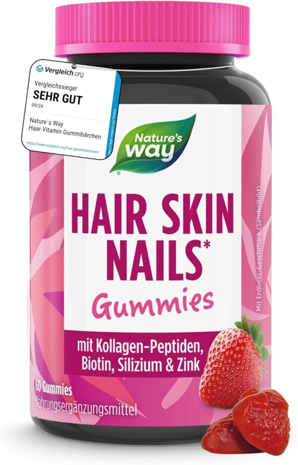 Biotin Gummy Bears I 2500 μg Biotin High Dose I Hair Skin Nails Gummies with Strawberry Flavour I Lactose-free Gluten-Free Hair Vitamins I Alternative to Skin Hair Nails Capsules I Pack of 60