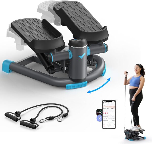 MERACH Mini Stepper für Zuhause, Swing Stepper mit 150 kg Belastung und Widerstandsbändern, Twist Stepper für effektives Bein/Arm/Butt Training, Fitnessgerät für Home Office