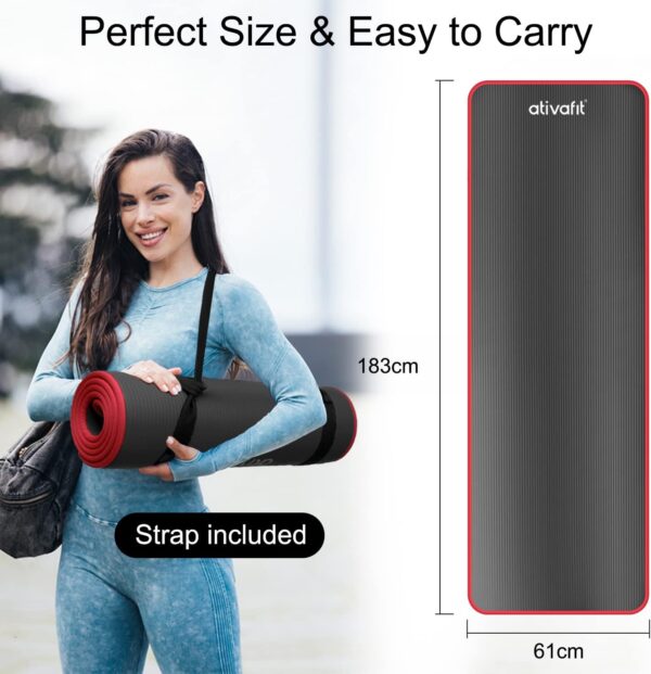 Ativafit Phthalate-Free Yoga Mat, Non-Slip and Joint-Friendly Sports Mat for Yoga /Pilates, Sports Fitness Mat, Gym Mat with Carry Strap, Pilates Mat, 183 x 61 x 1 cm, Training Mat