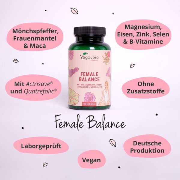 71hznAxMPBL._AC_SL1500_.jpg Vegavero Female Balance, 180 Capsules, Monk Pepper, Women's Coat, Iron, Quatrefolic Folic Acid, Actrisave, Cycle Balance, Vegan, No Additives