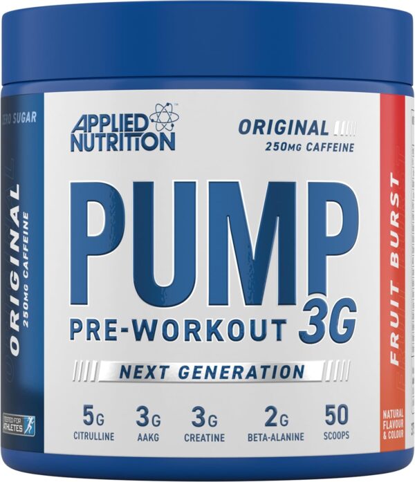 Applied Nutrition Pump 3G Booster Pre Workout - With Creatine Monohydrate - Energy, Focus & Performance (375 g (Pack of 1), Fruit Burst)