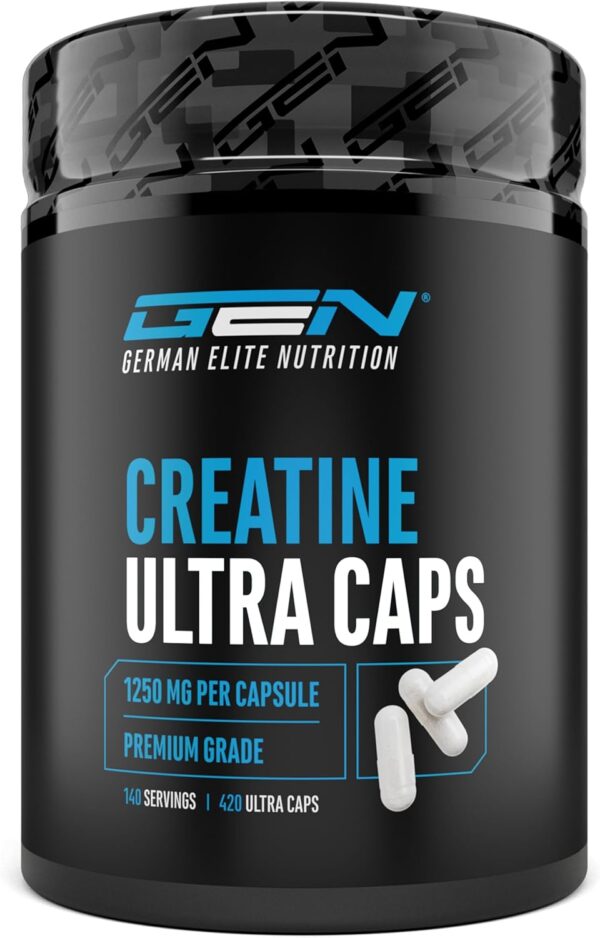 Creatine Ultra Caps - 420 Capsules with 1250 mg of Pure Creatine Monohydrate - Premium: Ultra Fine + Mesh Factor of 200 - High Dose