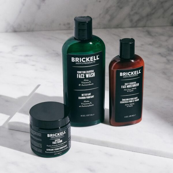 Brickell Men's Products Daily Advanced Face Care Routine II, Activated Carbon Face Cleanser, Face Scrub, Face Cream Lotion, Natural and Organic, Unscented