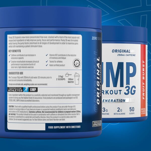 Applied Nutrition Pump 3G Booster Pre Workout - With Creatine Monohydrate - Energy, Focus & Performance (375 g (Pack of 1), Fruit Burst)