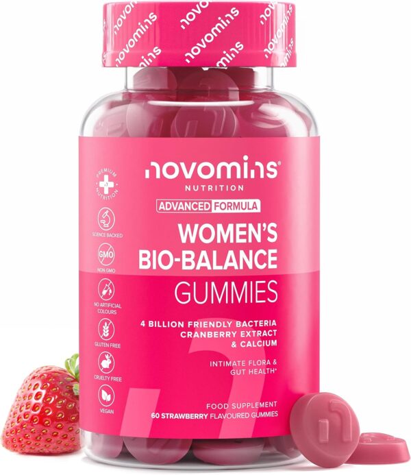 Probiotics Women - With Calcium & Cranberry for Flora Intima and Gut Health - Vegan and Gluten Free - Intestinal Bacteria Probiotics - 60 Probiotics Gummy Bears - Intestinal Flora Building - Novomins