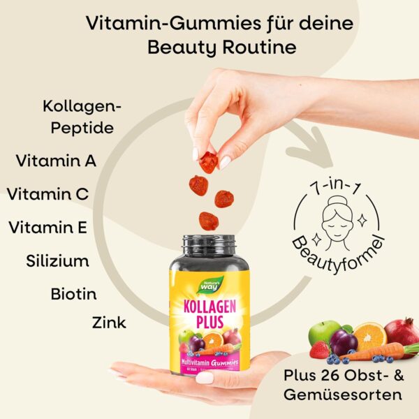Collagen Gummy Bears with 2500 μg Biotin, Strawberry Flavour, 255 mg Collagen Peptides with Zinc Against Blemished Skin and Silicon, Skin and Hair Vitamins, Vegetarian Vitamin Gummies, Pack of 60