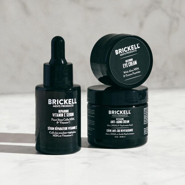 Brickell Men's Products Advanced Anti-Aging Routine, Night Face Cream, Vitamin C Face Serum and Eye Cream, Natural and Organic, Scented