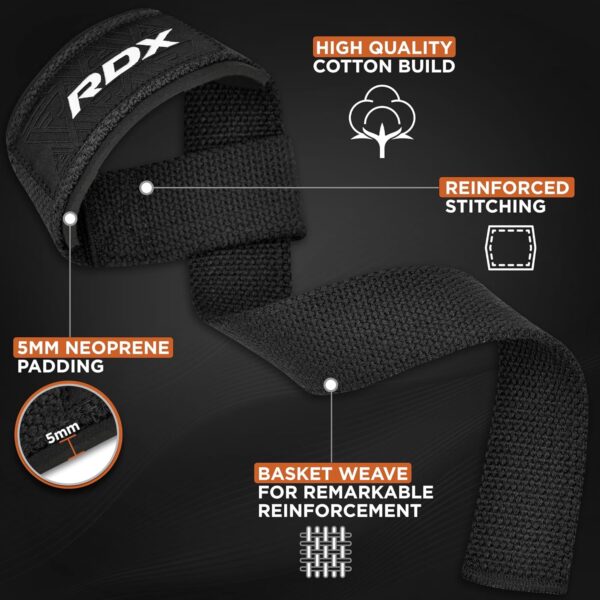 81VMnaKSEEL._AC_SL1500_.jpg RDX Lifting Straps Strength Training Lifting Straps, 60 cm Long Professional Gym Bodybuilding Deadlift Weight Lifting Accessories, 5 mm Padded Wrist Protection Handle, Fitness Powerlifting Deadlift