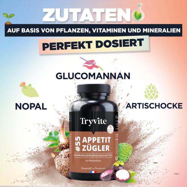 Appetite Suppressant with Glucomannan Capsules | Quick Weight Loss Tablets | Appetite Suppressant Strong Fast Weight | TRYVITE | 90 Capsules