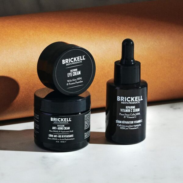 Brickell Men's Products Advanced Anti-Aging Routine, Night Face Cream, Vitamin C Face Serum and Eye Cream, Natural and Organic, Scented
