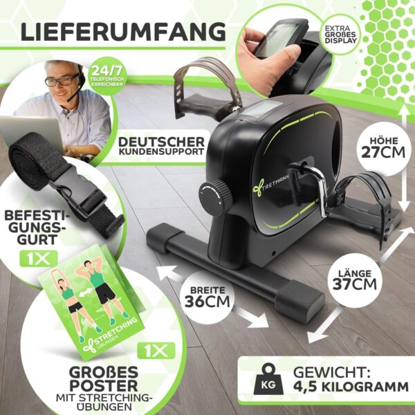 Tretmann Basic Pedal Trainer Set – Extra Stable & Quiet – Includes Attachment Strap – Dekra Tested Leg Trainer for Seniors Exercise Bike Mini Bike Black Green