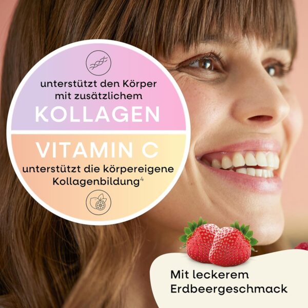 Collagen Gummy Bears with 2500 μg Biotin, Strawberry Flavour, 255 mg Collagen Peptides with Zinc Against Blemished Skin and Silicon, Skin and Hair Vitamins, Vegetarian Vitamin Gummies, Pack of 60