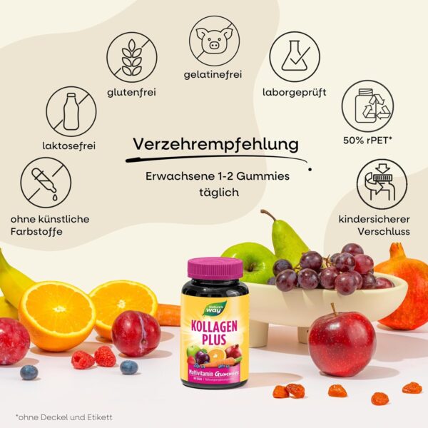 Collagen Gummy Bears with 2500 μg Biotin, Strawberry Flavour, 255 mg Collagen Peptides with Zinc Against Blemished Skin and Silicon, Skin and Hair Vitamins, Vegetarian Vitamin Gummies, Pack of 60