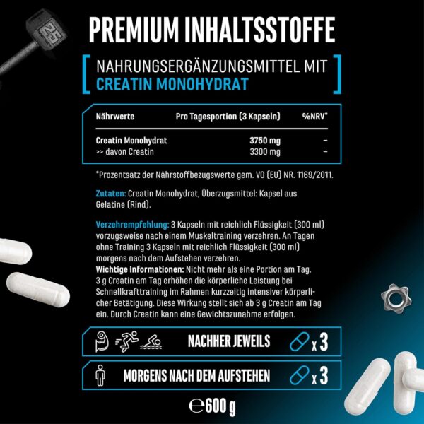 Creatine Ultra Caps - 420 Capsules with 1250 mg of Pure Creatine Monohydrate - Premium: Ultra Fine + Mesh Factor of 200 - High Dose