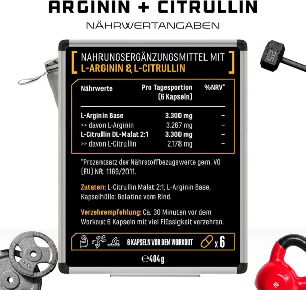 L-Arginine + L-Citrulline – 320 Capsules – 1100 mg per capsule – Citrulline 2:1 + Arginine Base 1:1 Ratio – Premium Amino Acids – Laboratory Tested Quality – German Elite Nutrition