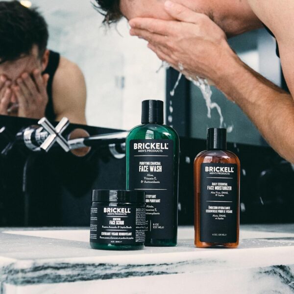 Brickell Men's Products Daily Advanced Face Care Routine II, Activated Carbon Face Cleanser, Face Scrub, Face Cream Lotion, Natural and Organic, Unscented