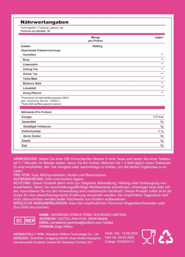 Detox Slimming Tea - 28 Days Herbal Tea for Gentle Detoxification & Support Digestion - Natural Cleansing with Camellia, Dandelion & Rose Petals