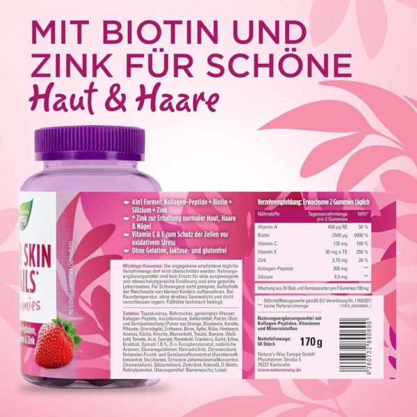 Biotin Gummy Bears I 2500 μg Biotin High Dose I Hair Skin Nails Gummies with Strawberry Flavour I Lactose-free Gluten-Free Hair Vitamins I Alternative to Skin Hair Nails Capsules I Pack of 60