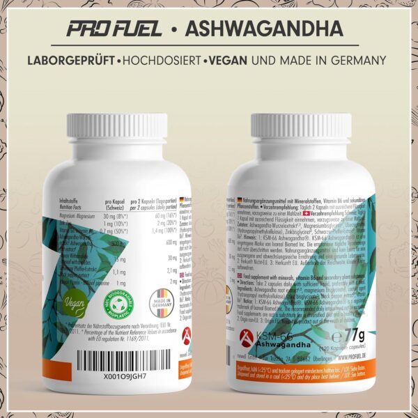 Ashwagandha Capsules 120x - 600 mg Ashwagandha KSM-66® per Day - Ashwagandha Complex with Magnesium, Zinc & Vitamin B6 - No Unwanted Additives - Laboratory Tested