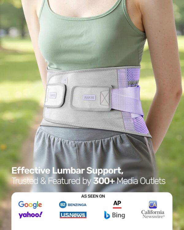 Back Support Belt for Women, 9-Way Back Brace, Ergonomic Lumbar Support with 3D Pad, Kidney Belt for Back Pain, Purple, Size M (Waist: 85-100 cm)