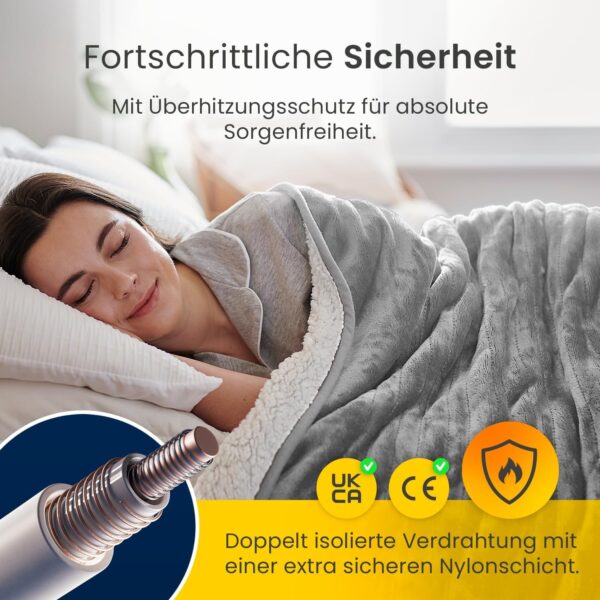 Cosi Home Electric Blanket 180 x 130 cm - Electric Heat Blanket with Automatic Shut-Off, Overheating Protection, Washable, Cuddly Sherpa & Fleece, 10 Heat Settings with Digital Remote Control - Grey